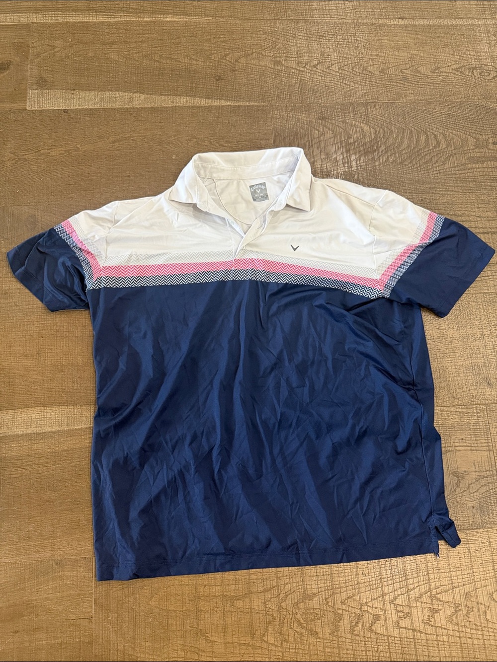 Callaway Navy & White Polo with Pink Stripe Accent